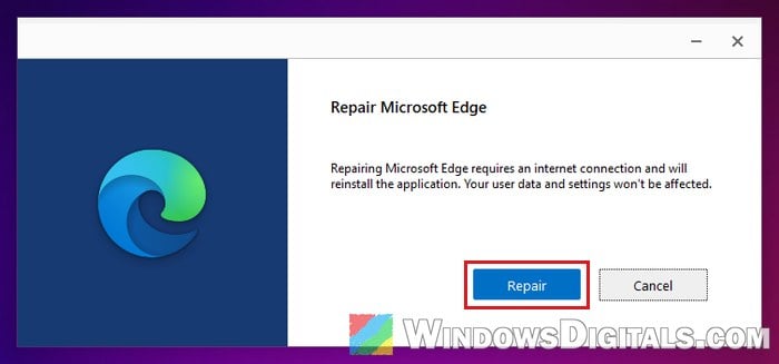 Repair Microsoft Edge Windows 11