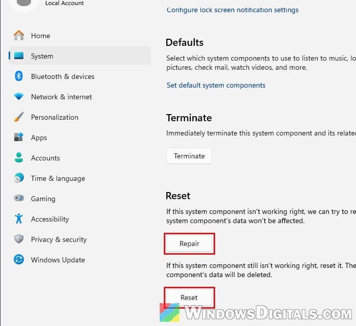 Repair or reset Microsoft Store Windows 11