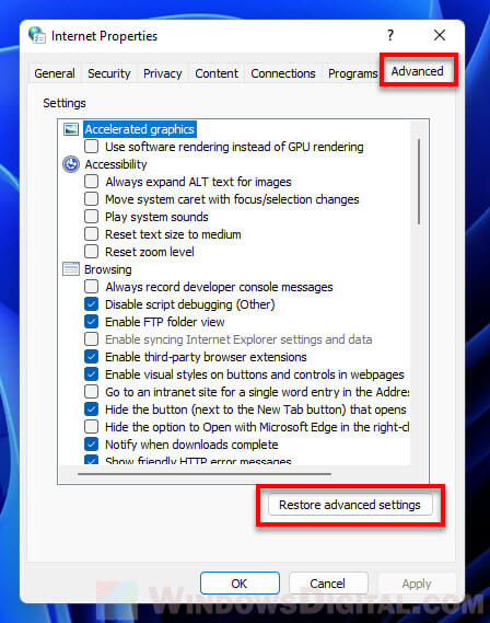 Reset Internet Options in Windows 11