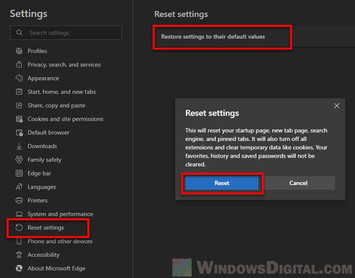 Reset Microsoft Edge settings