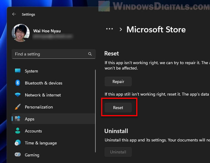 Reset Microsoft Store in Windows 11