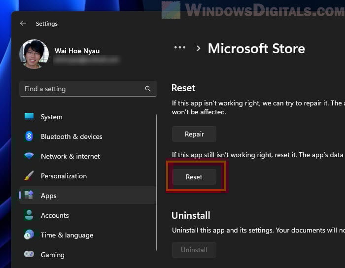Reset Microsoft Store in Windows 11
