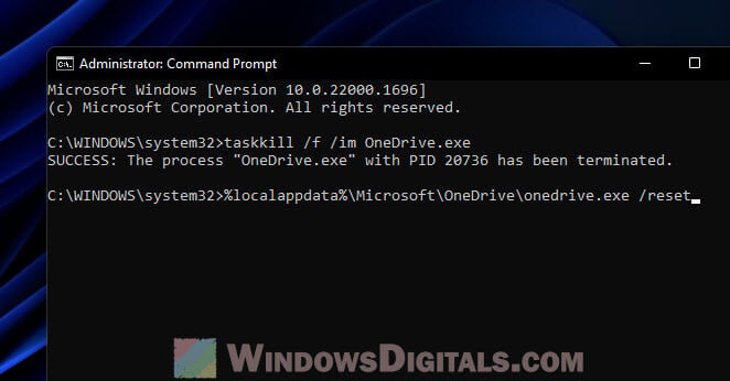 Reset OneDrive using Command Prompt