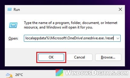 Reset OneDrive using Run command Windows 11