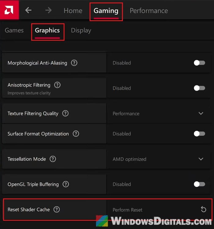Reset Shader Cache AMD Software Adrenalin Edition
