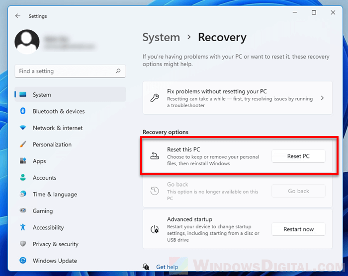 Reset Windows 11 to Factory Default