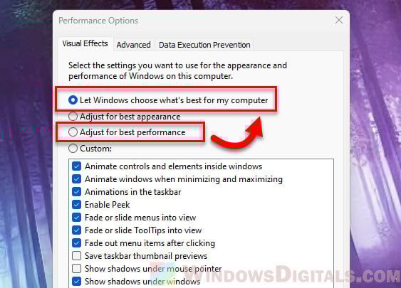 Reset Windows 11 visual effects