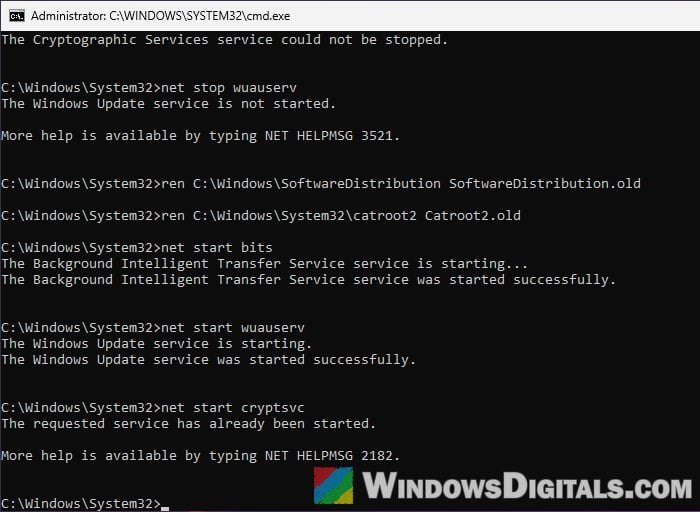 Reset Windows Update components Command Prompt Windows 11