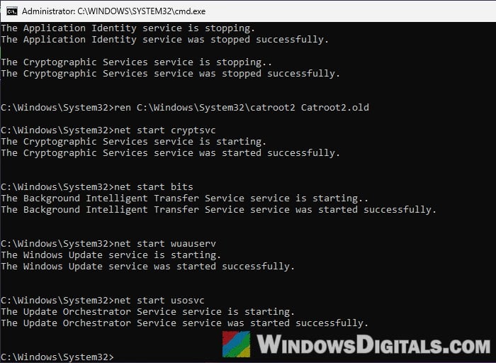 Reset Windows Update components Command Prompt Windows 11