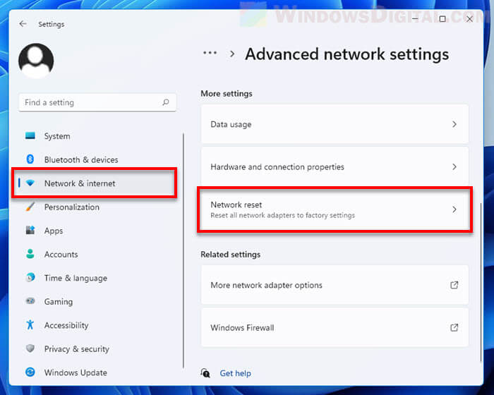 Reset all network adapters to factory settings