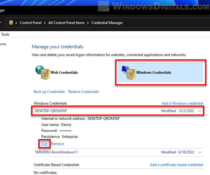 Reset network drive login credentials Windows 11