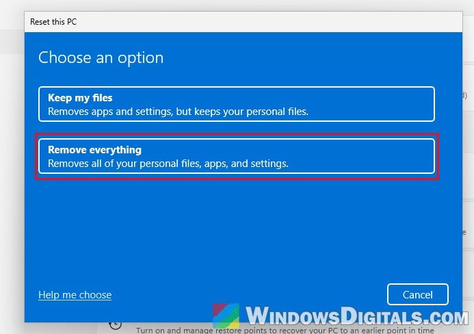 Reset this PC Remove everything Windows 11