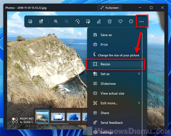 Ubah ukuran foto menggunakan aplikasi Foto di Windows 11