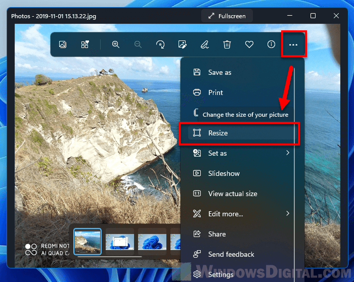 Resize a photo using Photos app in Windows 11