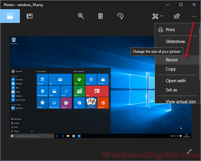 resizing photos in windows 10 photo program