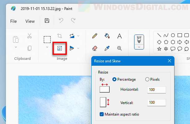 Resize image using Paint in Windows 11