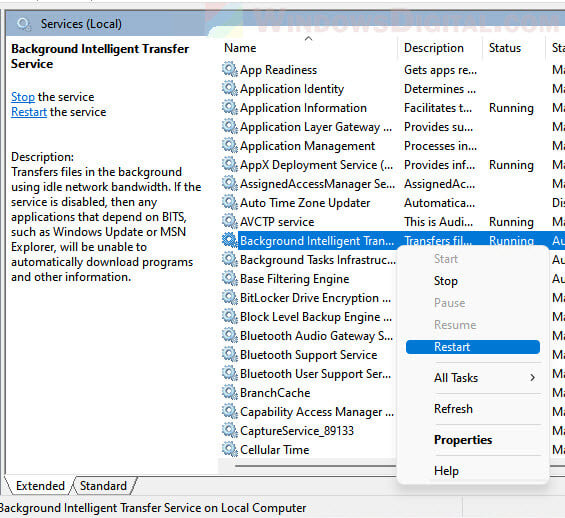 Restart Background Intelligent Transfer Service