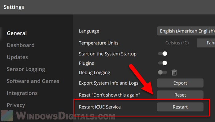 Restart Corsair iCUE Service