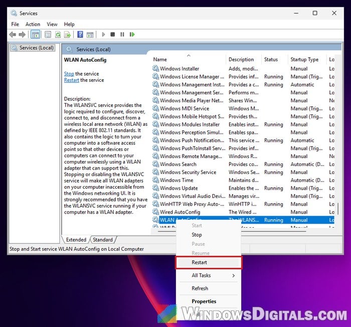Restart WLAN AutoConfig service Windows 11