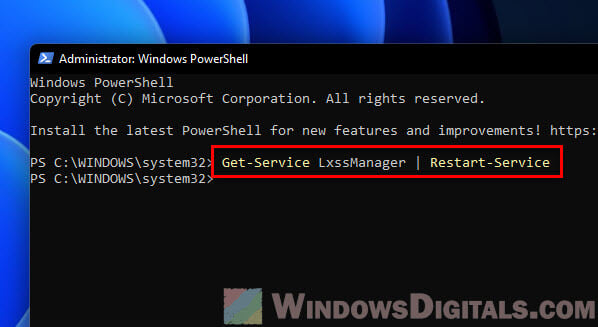 Restart WSL2 Windows PowerShell