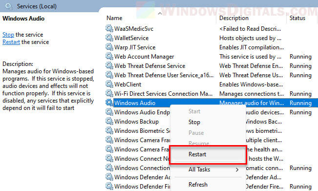 Restart Windows 11 Audio Service