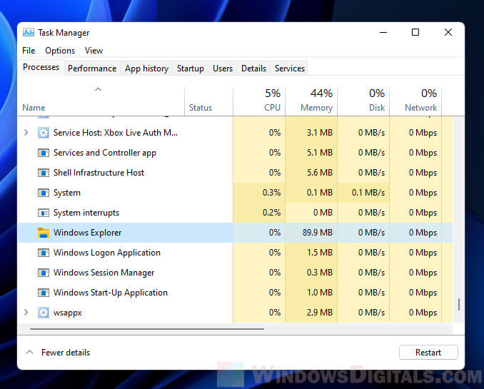 Restart Windows 11 Explorer