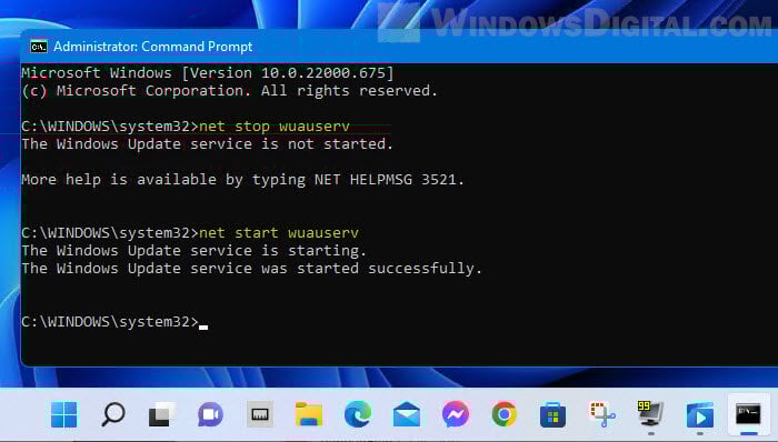 Restart Windows Update Service Windows 11 CMD