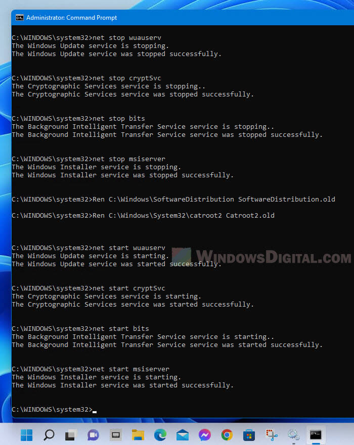 Restart all Windows Update dependent services CMD