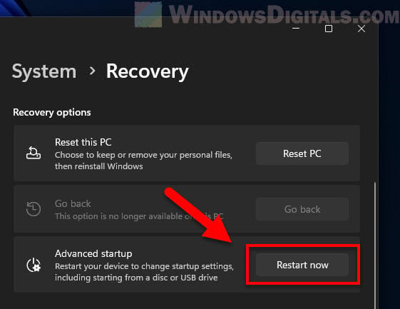 Restart into Windows RE