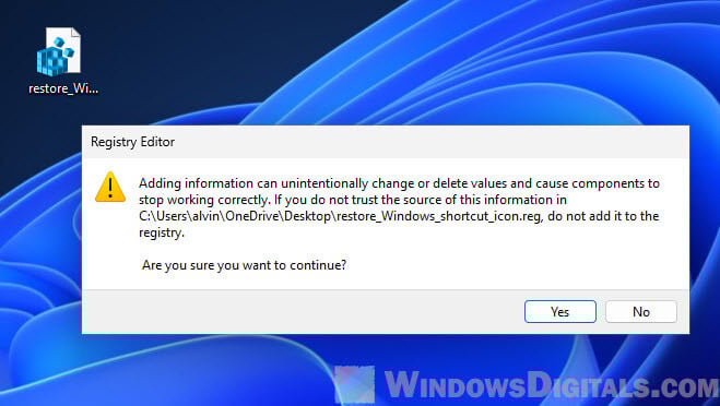 Restore default shorcut icon Windows 11