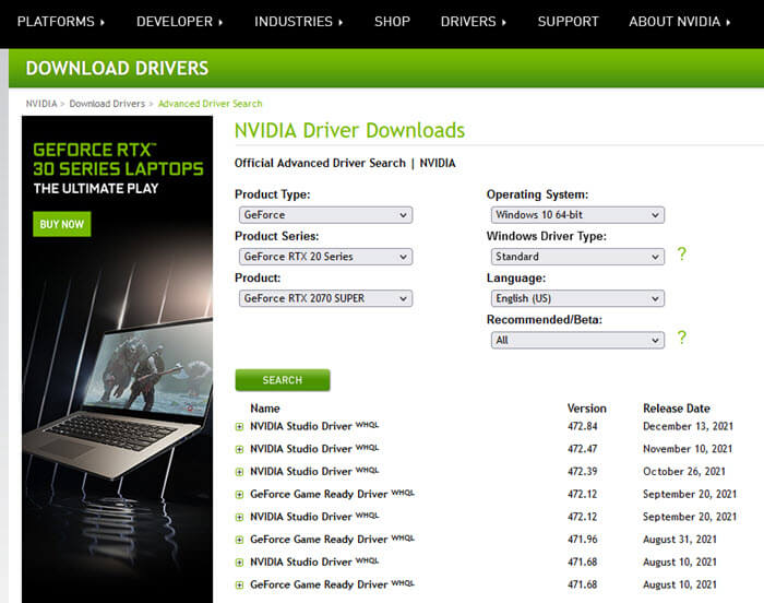 Revert NVIDIA graphics driver to older version