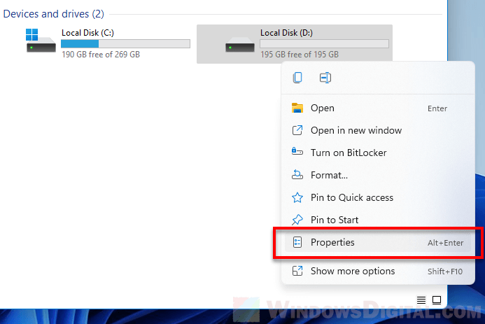 Klik kanan pada Windows 11 Properties