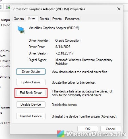 Roll Back Driver graphics card Device Manager Windows 11