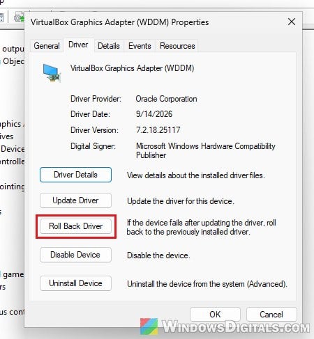 Roll Back Driver graphics card Device Manager Windows 11