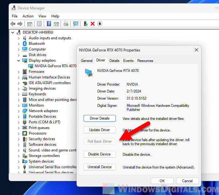 Roll back driver RTX 4070 4080 or 4090 Windows 11