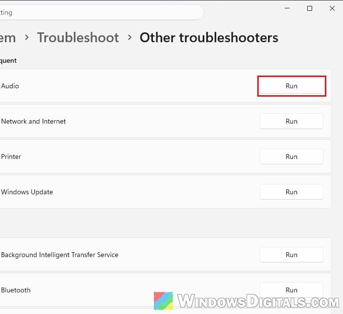 Run Audio troubleshooter Windows 11