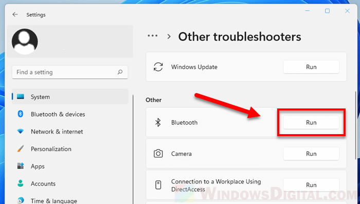 Run Bluetooth Troubleshooter Windows 11