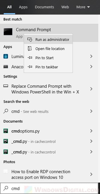 Run CMD as Admin Windows 10