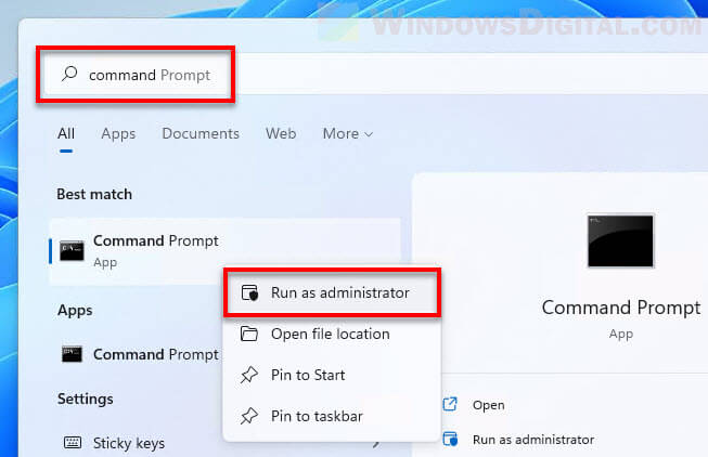 Run Command Prompt as Administrator Windows 11