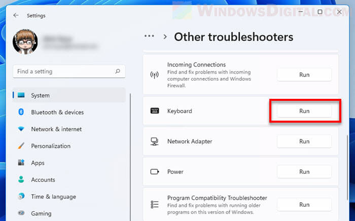 Run Keyboard troubleshooter