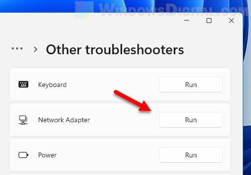 Run Network Adapter Troubleshooter Windows 11