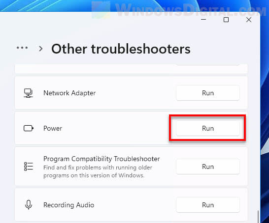 Run Power Troubleshooter in Windows 11