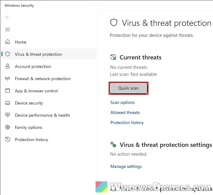 Run Quick scan Windows Security Windows 11