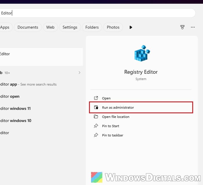 Run Registry Editor as Administrator
