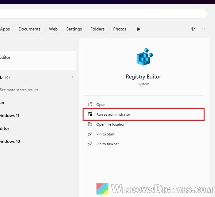 Run Registry Editor as Administrator