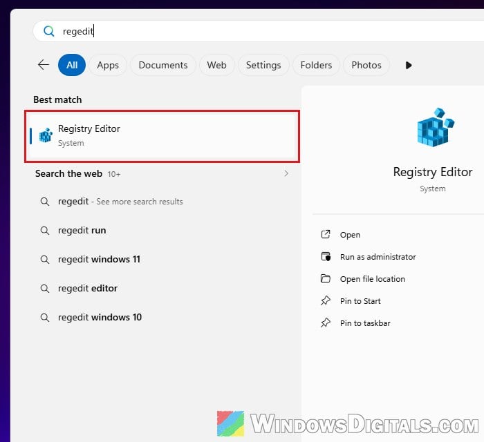 Run Registry Editor as Administrator