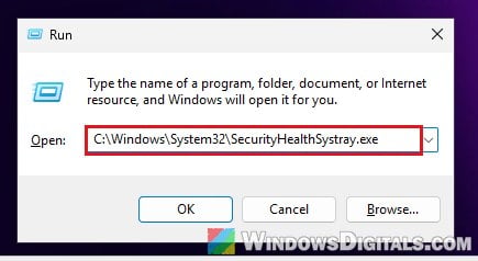 Run SecurityHealthSystray.exe Windows 11