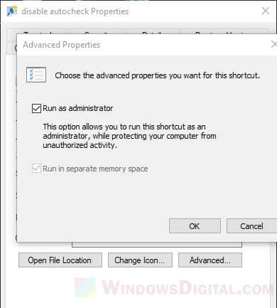 Run Windows 10 shortcut as administrator
