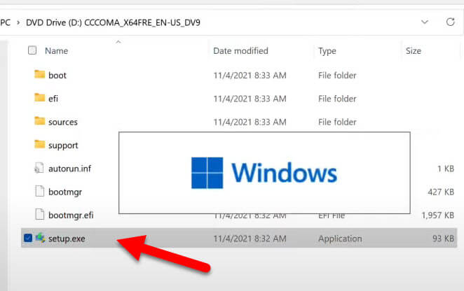 Run Windows 11 ISO setup.exe