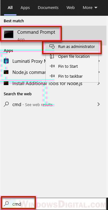 Run cmd as admin